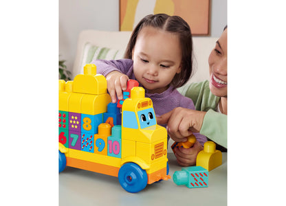 Mega Bloks First Builders Build and Count Bus with 45 colorful blocks, featuring numbers and shapes