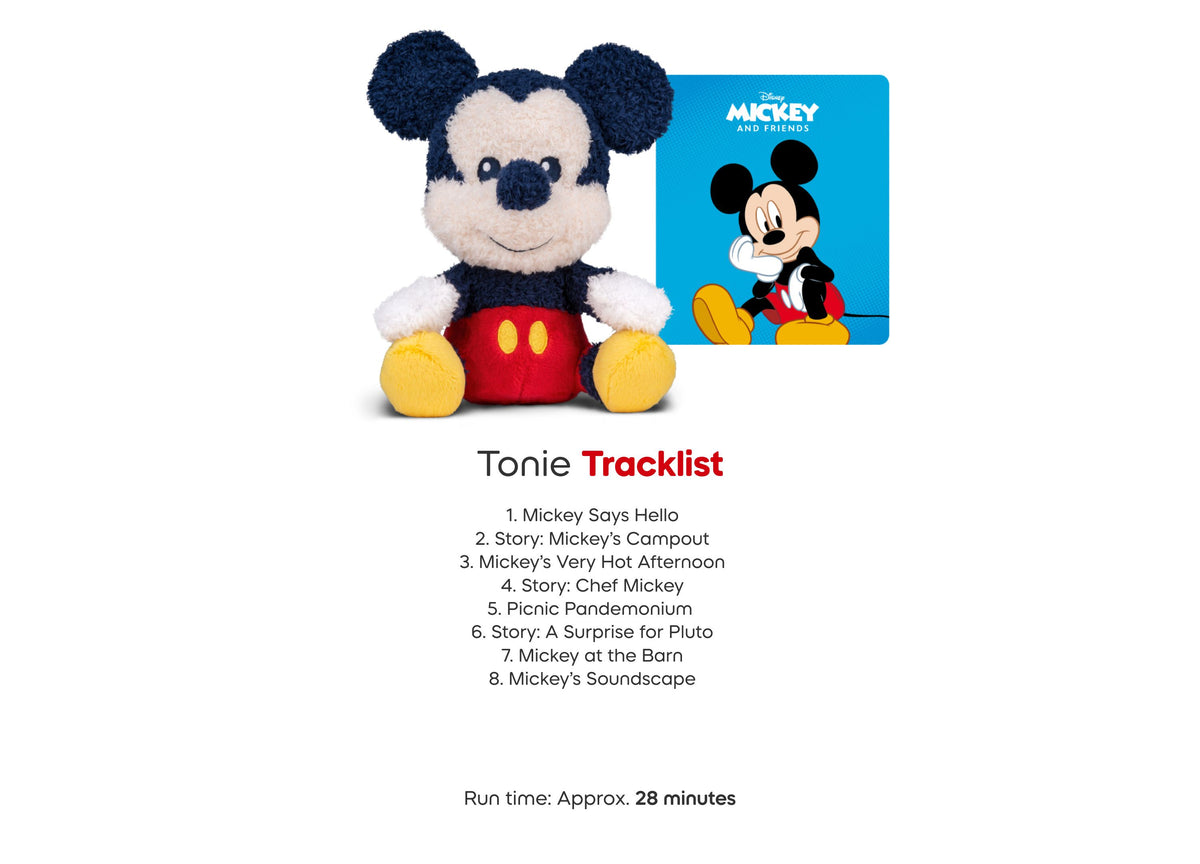 Tonies Cuddle Tonies Mickey Mouse plush in classic black, white, and red outfit with large round ears
