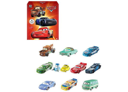 Disney Pixar Cars Mini Racers Die-Cast Vehicle 10-Pack with Lightning McQueen, Mater, and 8 other character cars in r...