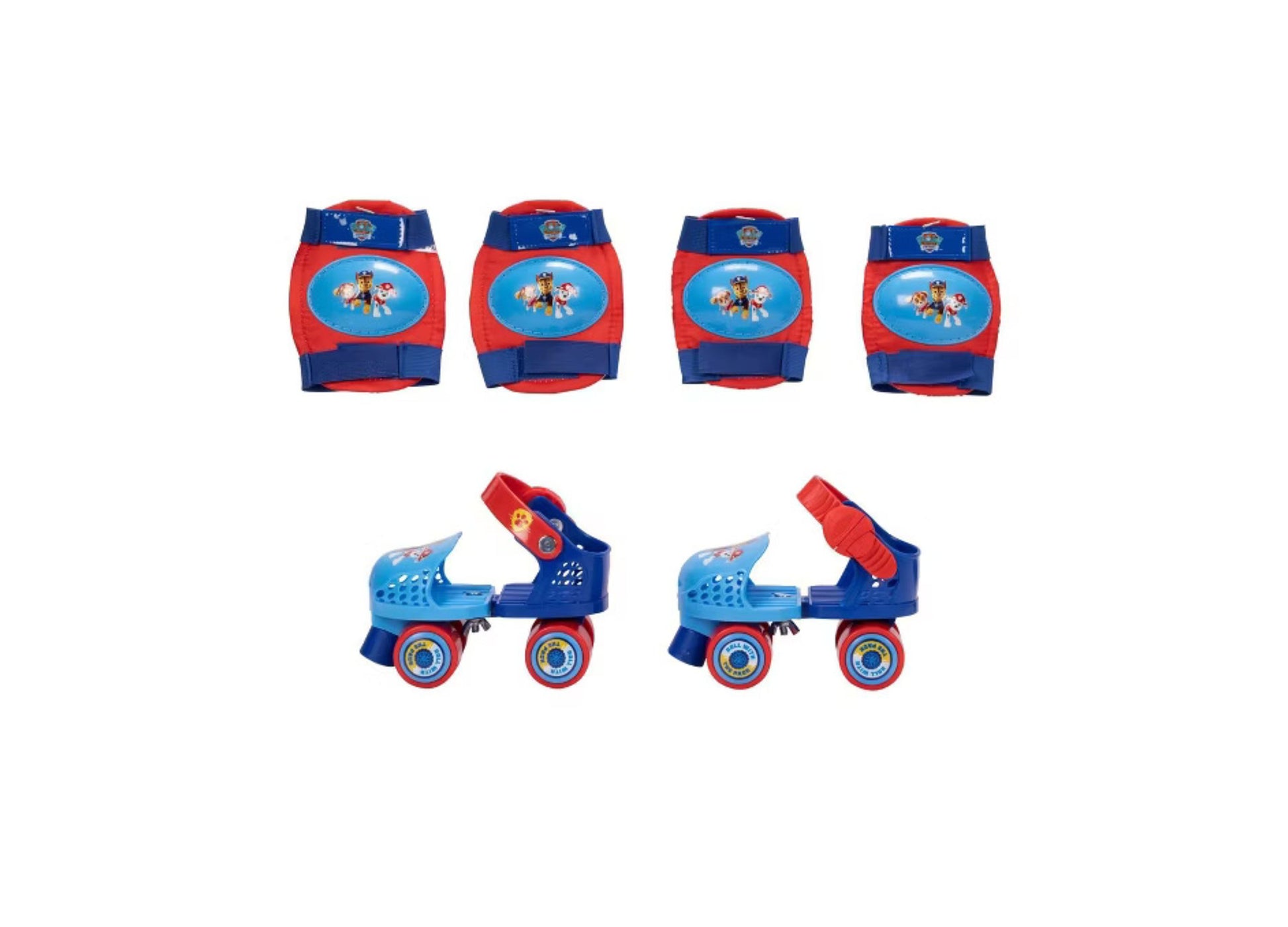 Paw Patrol Jr. Roller Skates with protective pads in red and blue