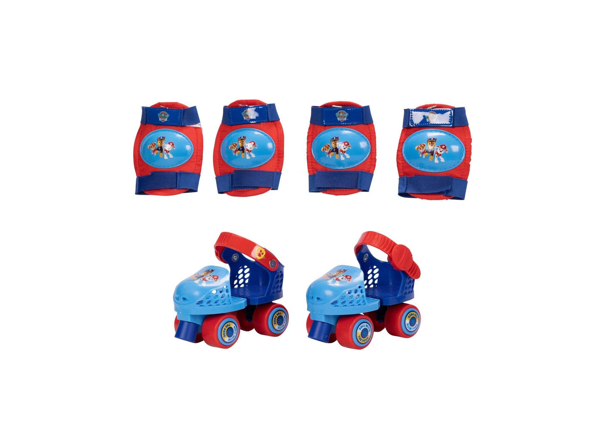 Paw Patrol Jr. Roller Skates with protective pad set in red and blue
