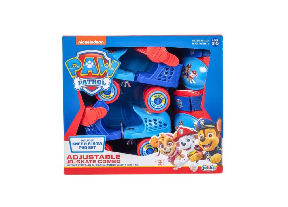 Paw Patrol Jr. Roller Skates with Knee and Elbow Pad Set, Blue and Red