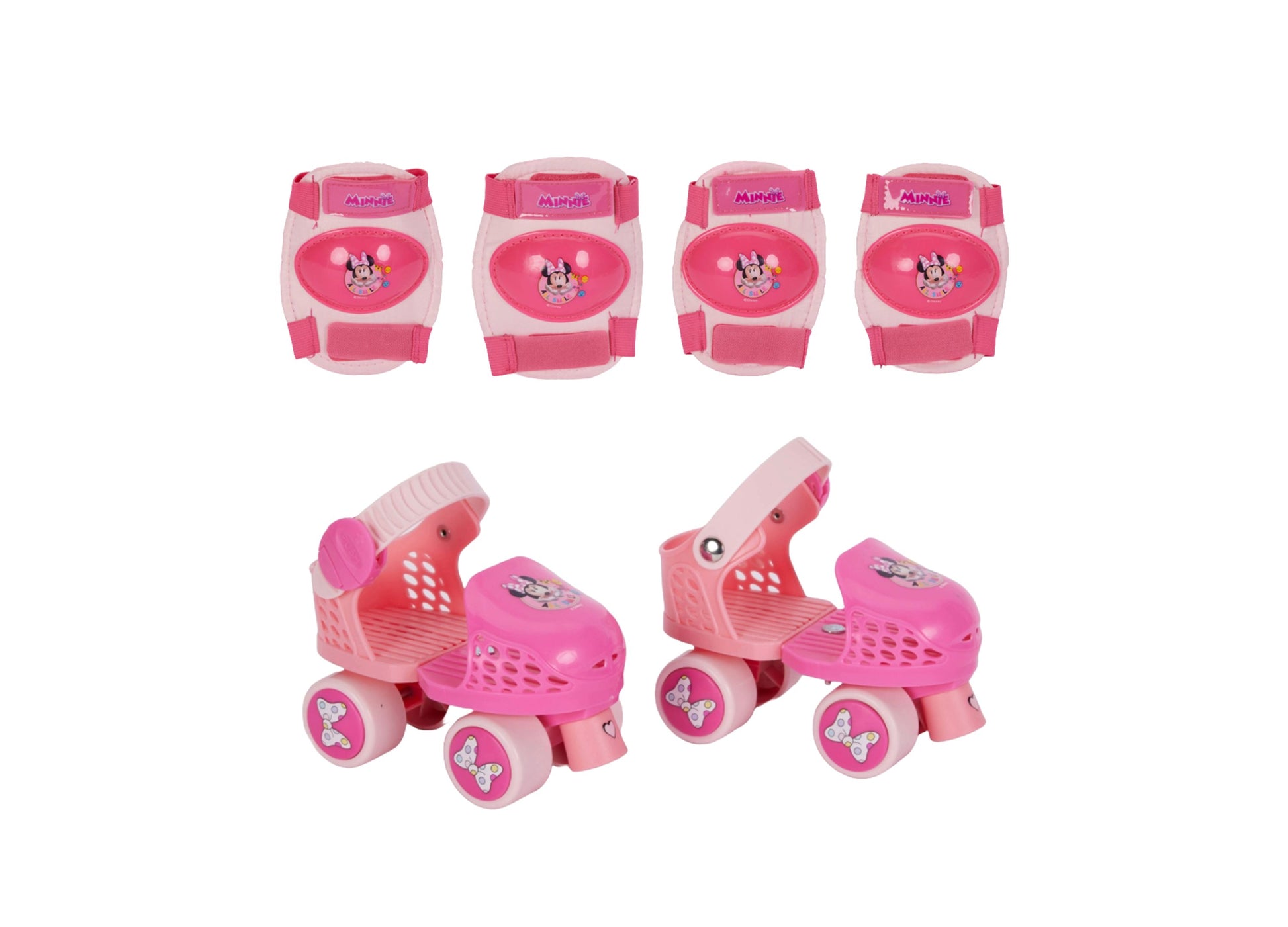 Minnie Mouse Jr. Skates with pink protective pads and wheels