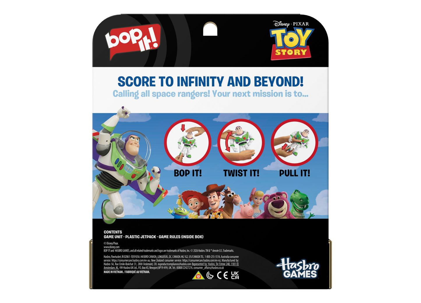 Hasbro Gaming Bop It Disney Pixar Buzz Lightyear Edition with interactive bop, twist, and pull actions