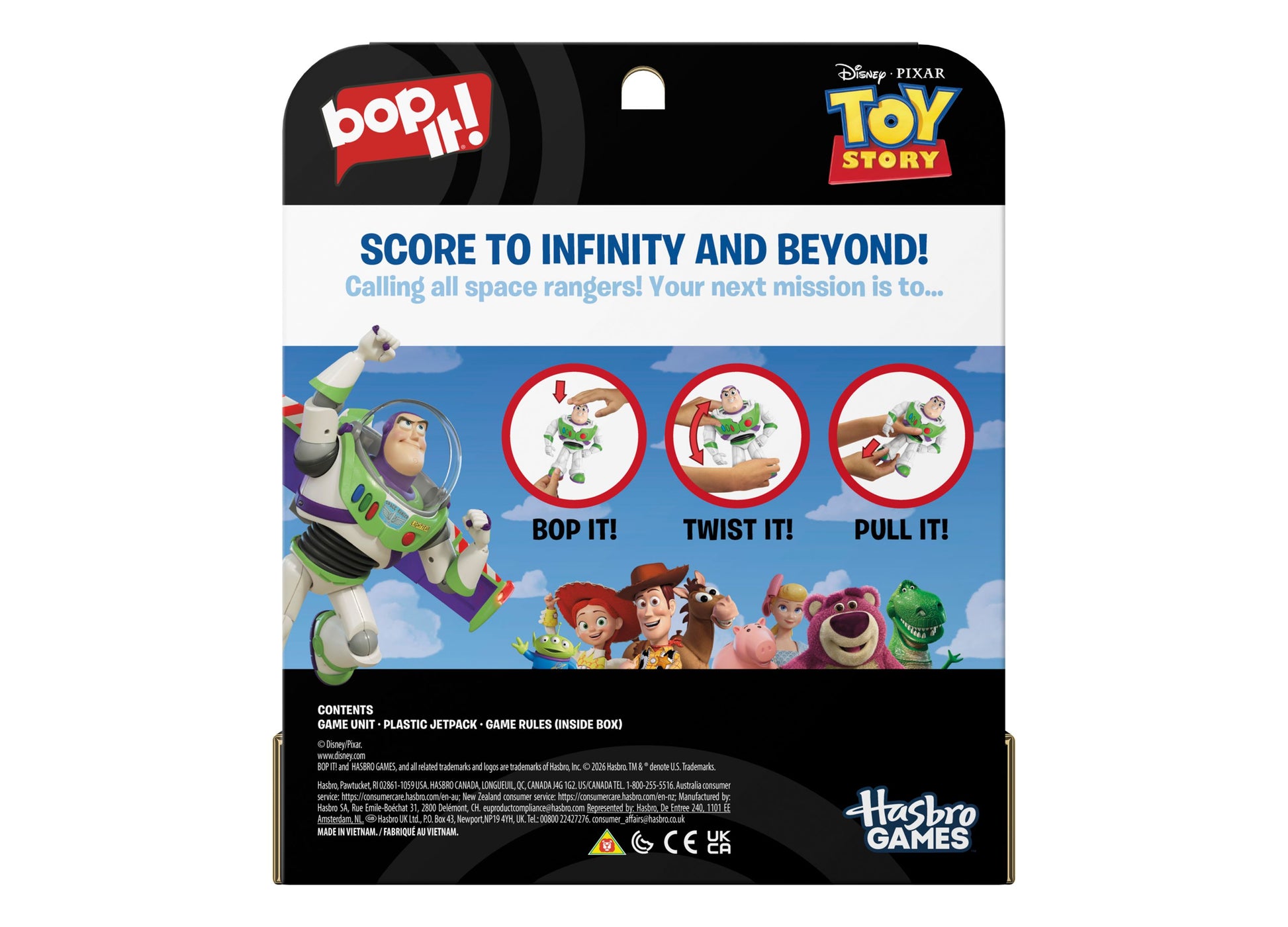 Hasbro Gaming Bop It Disney Pixar Buzz Lightyear Edition with interactive bop, twist, and pull actions