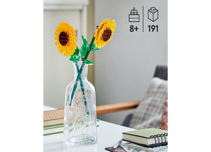 LEGO Sunflowers Building Toy Set 40524 with yellow flowers and green stems in clear vase