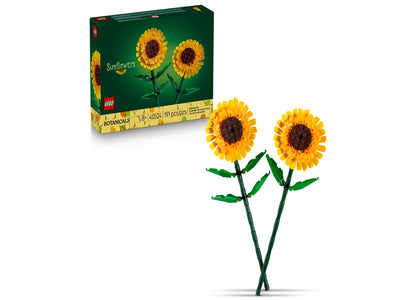 LEGO Sunflowers Building Set 40524 with two yellow and brown flowers and green stems