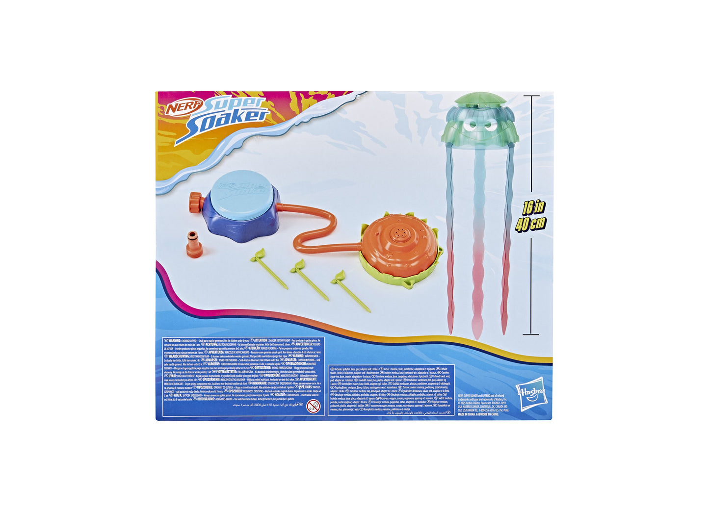 Nerf Super Soaker Stomp and Soak water toy set with blue pump, orange soaker, and green accessories