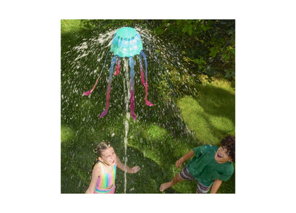 Nerf Super Soaker Stomp and Soak water toy in turquoise with pink tentacles spraying water on children in grass