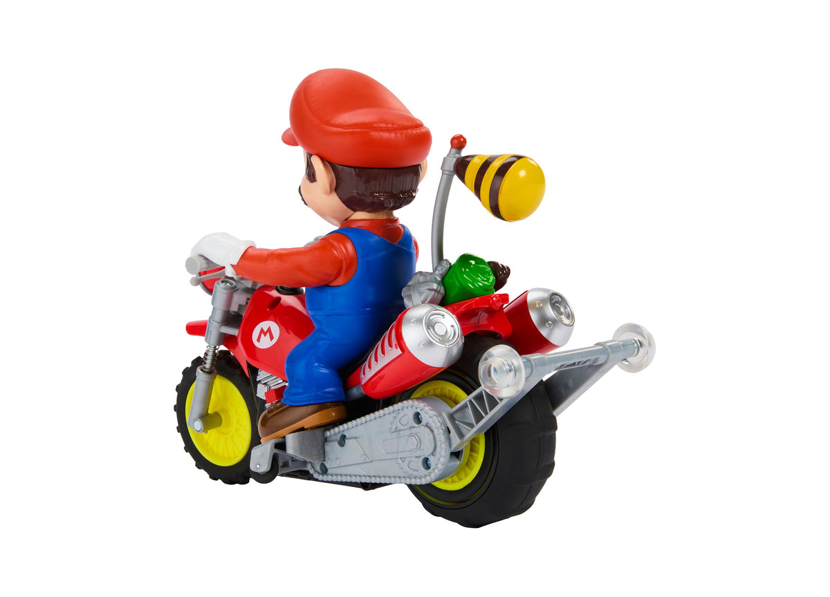 Hot Wheels RC Mario Wheelie Motocross red remote-controlled vehicle with Mario character figure wearing red cap and b...