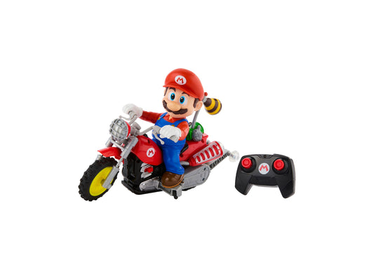 Hot Wheels RC Mario Wheelie Motocross red remote-controlled vehicle with Mario figure and black controller