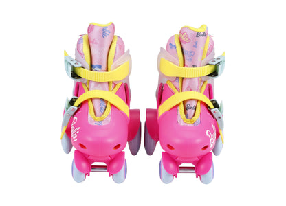 Barbie Kids Trainer Skates in pink with yellow straps and gray wheels