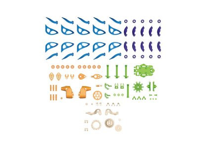 Thames & Kosmos SolarFlower Sapphire Swirl toy parts kit with blue, orange, green and tan components