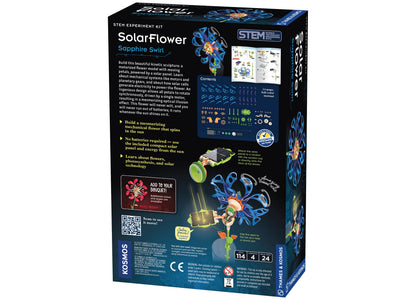 Thames & Kosmos SolarFlower Sapphire Swirl STEM kit with solar panel and blue rotating petals