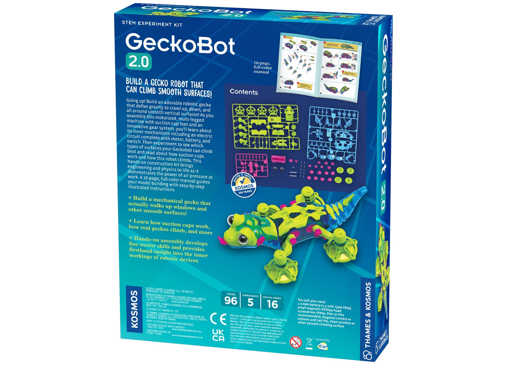 Thames & Kosmos GeckoBot 2.0 STEM robot kit in yellow and pink with suction cup feet