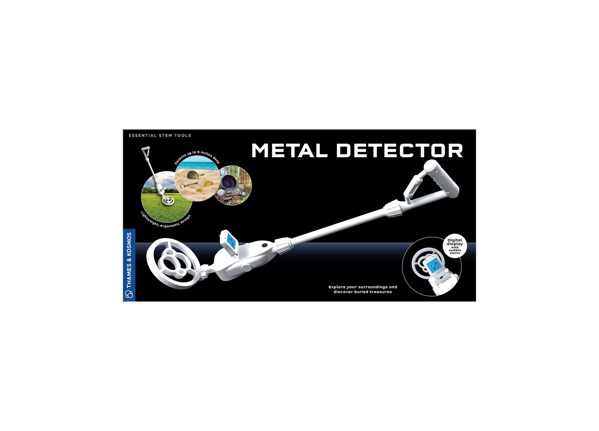 Thames & Kosmos Metal Detector with digital display and white design