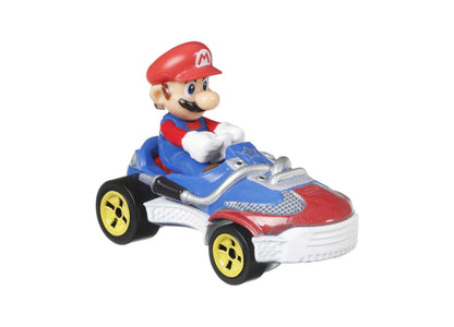 Hot Wheels Mario Kart Mario vehicle toy with blue and red shoe-shaped car design