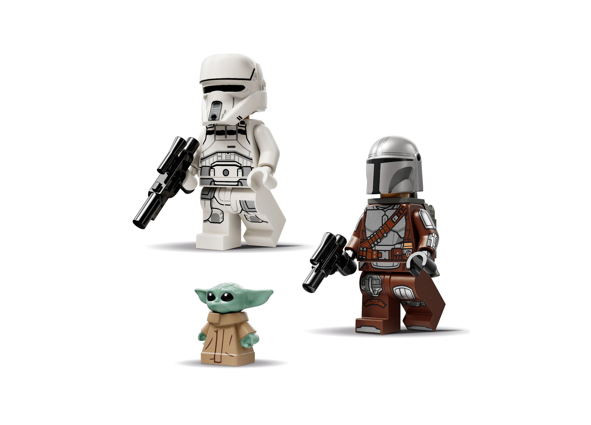 LEGO Star Wars AT-RT Attack 75444 set with Stormtrooper, Din Djarin, and Grogu minifigures