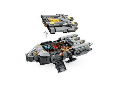 LEGO Star Wars Mandalorian 75445 Anzellan Starship building set with 701 pieces showing gray spacecraft with yellow a...