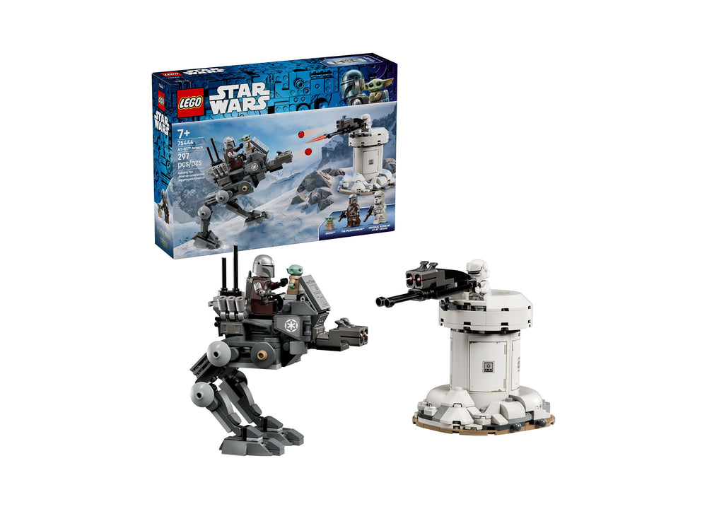 LEGO Star Wars AT-RT Attack 75444 building set with grey walker, white droid tower, and minifigures