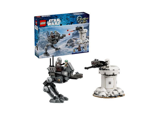 LEGO Star Wars AT-RT Attack 75444 building set with grey walker, white droid tower, and minifigures