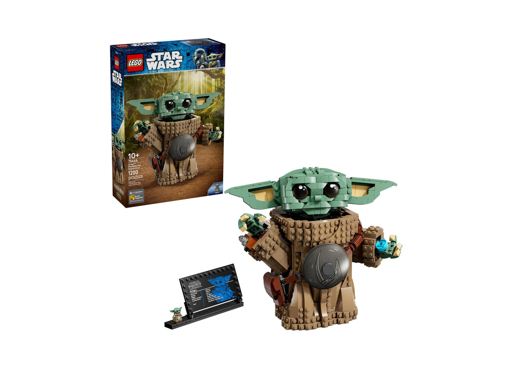 LEGO Star Wars Grogu 75446 building set with 1200 pieces, featuring green and tan minifigure and display stand