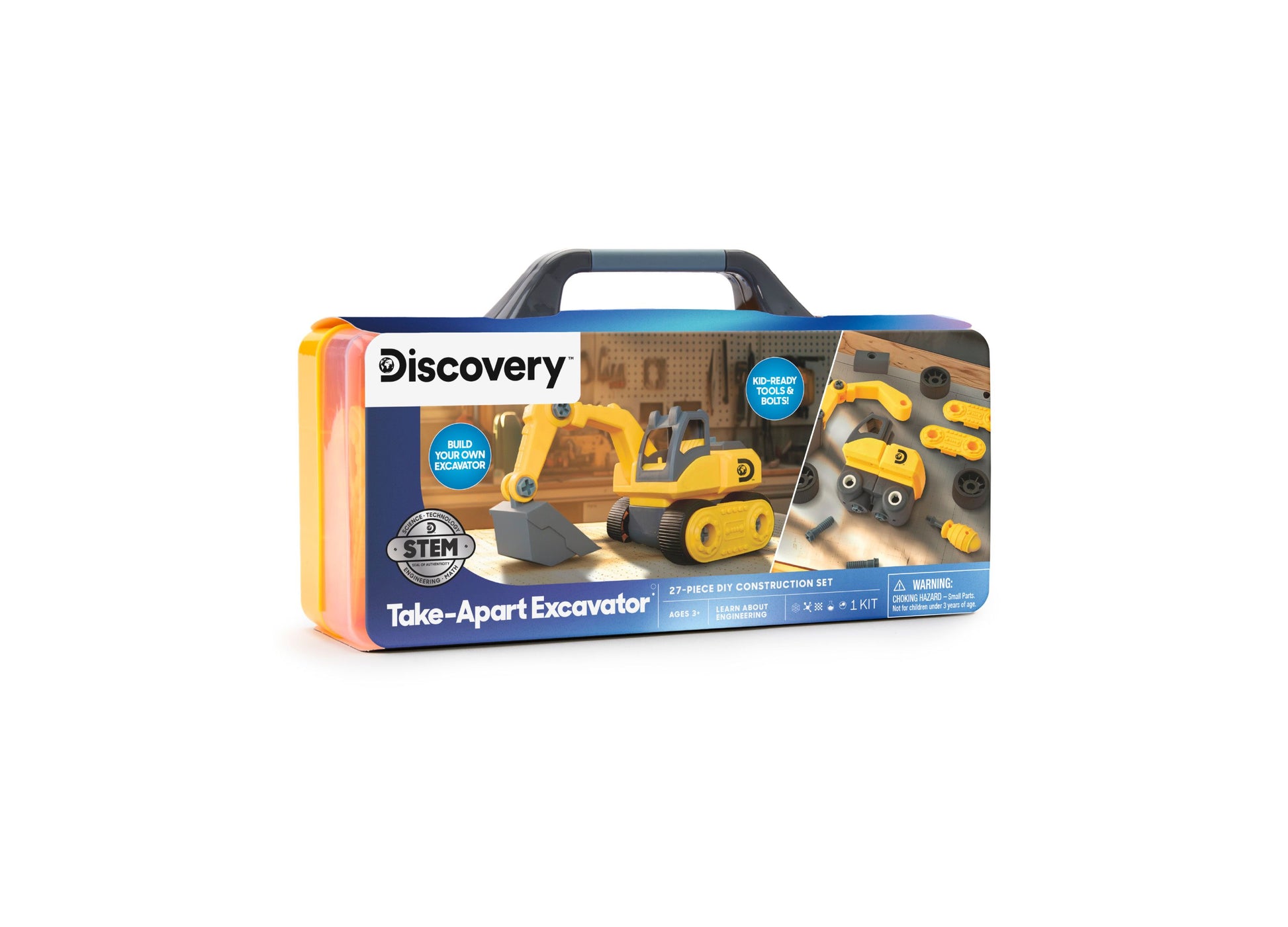 Discovery Kids Take-Apart Excavator 27-Piece Construction Set in yellow with tools