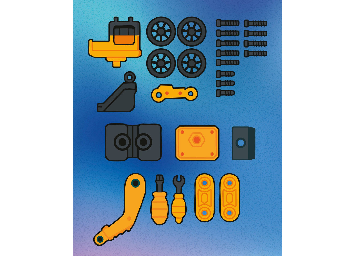 Discovery Kids Take Apart Excavator 27-piece set with yellow and black parts including wheels, tools, and chassis com...