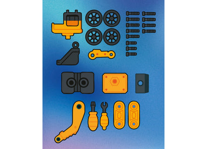 Discovery Kids Take Apart Excavator 27-piece set with yellow and black parts including wheels, tools, and chassis com...