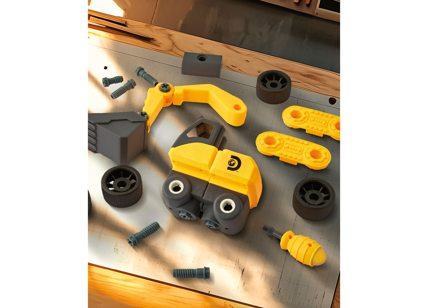 Discovery Kids Take Apart Excavator Set with yellow and black plastic parts and tools