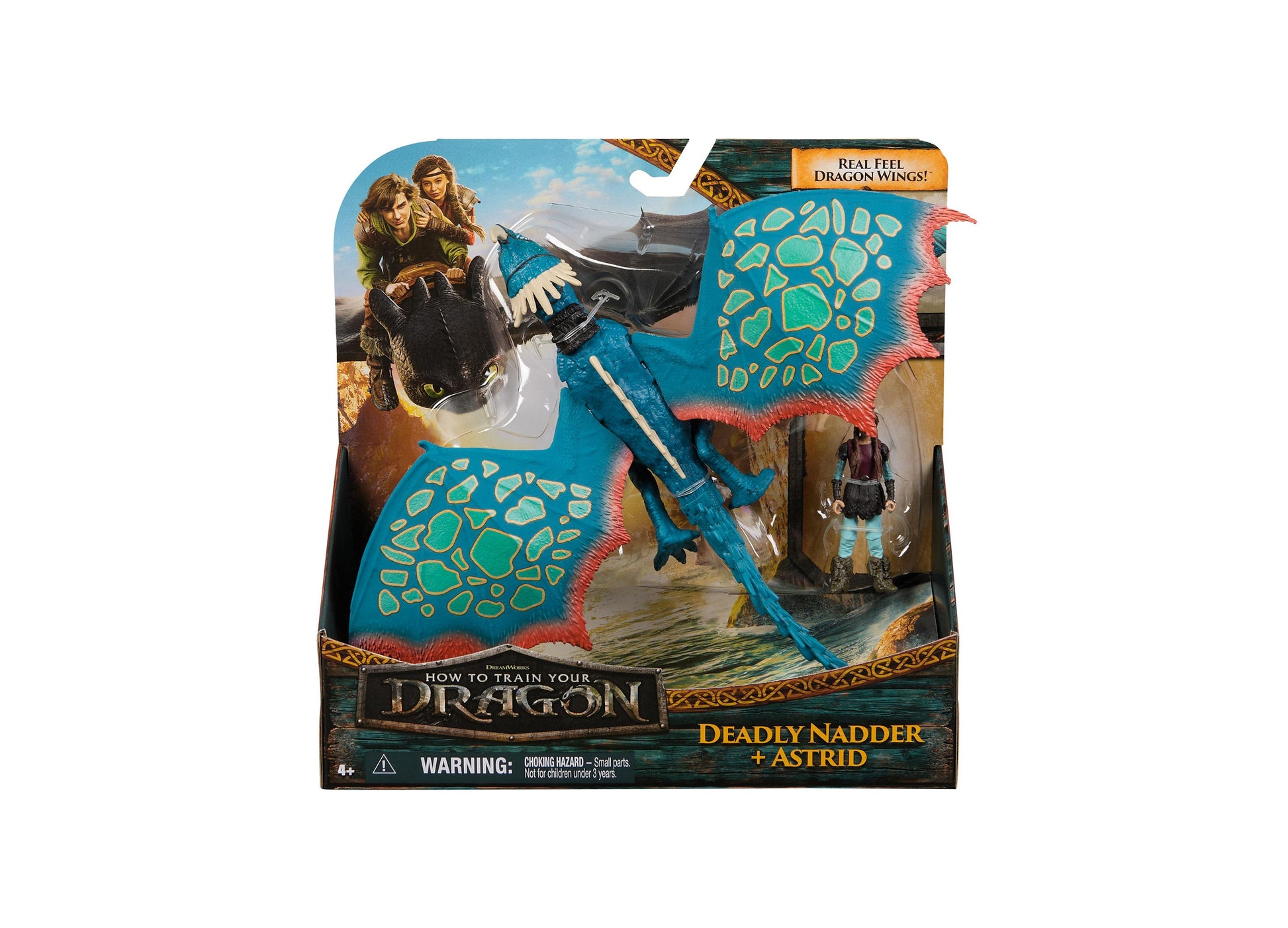 DreamWorks Dragons Deadly Nadder and Astrid figure set with blue dragon wings