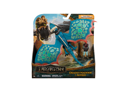 DreamWorks Dragons Deadly Nadder and Astrid figure set with blue dragon wings