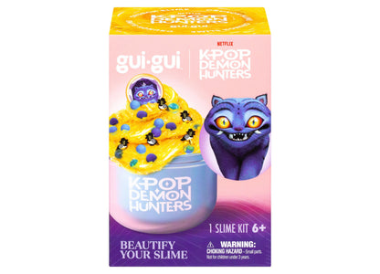 Gui Gui K-Pop Demon Hunters slime kit with yellow glitter slime, purple demon character, and container