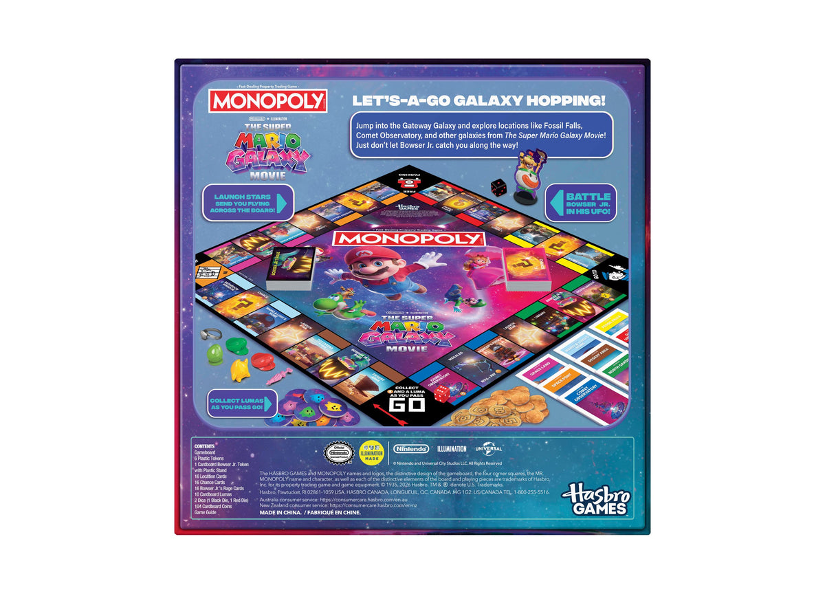 MONOPOLY The Super Mario Galaxy Movie Edition Board Game box showing colorful game board with Mario characters and ga...