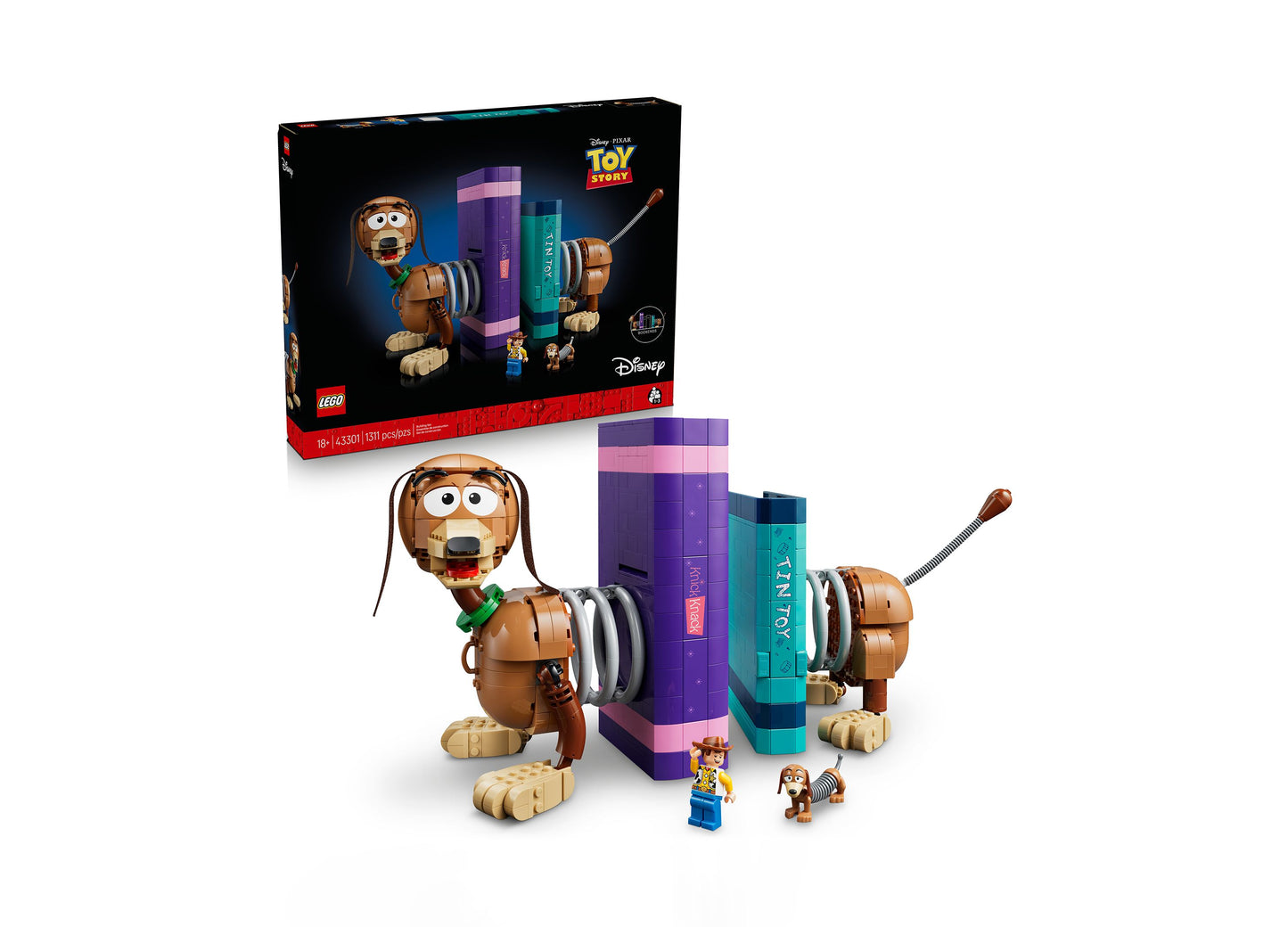 LEGO Disney Toy Story Slinky Dog Bookends 43301 with purple and teal book holders