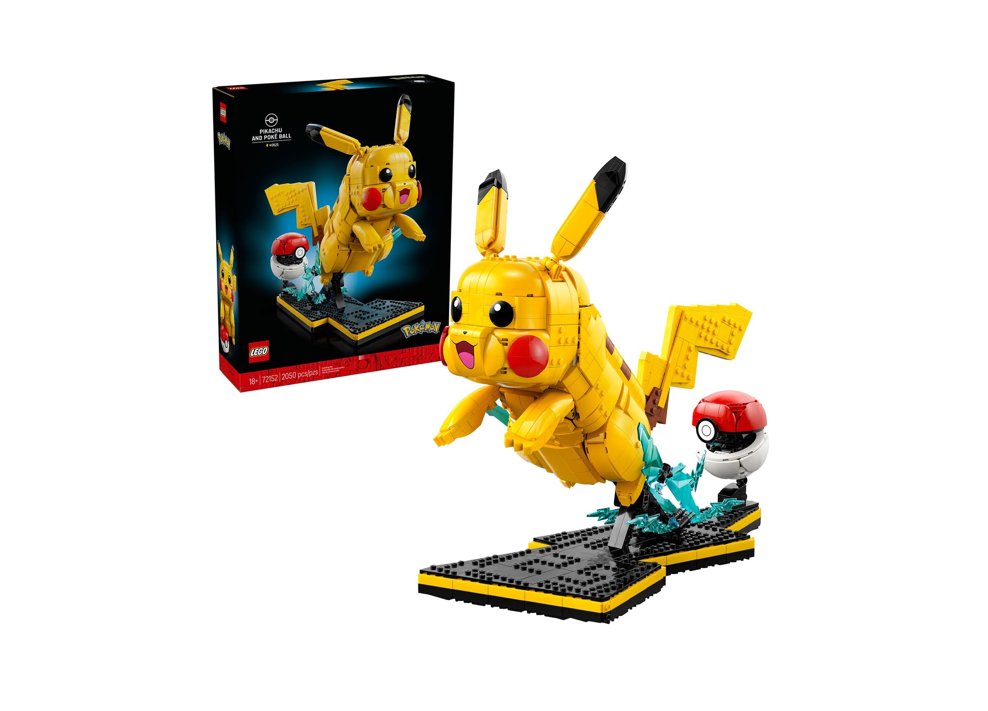 LEGO Pokémon Pikachu and Poké Ball 72152 buildable figure set with yellow Pikachu, red and white Poké Ball, and displ...