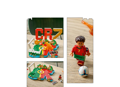 LEGO Cristiano Ronaldo Soccer Highlights set with red minifigure, soccer ball, and colorful building pieces