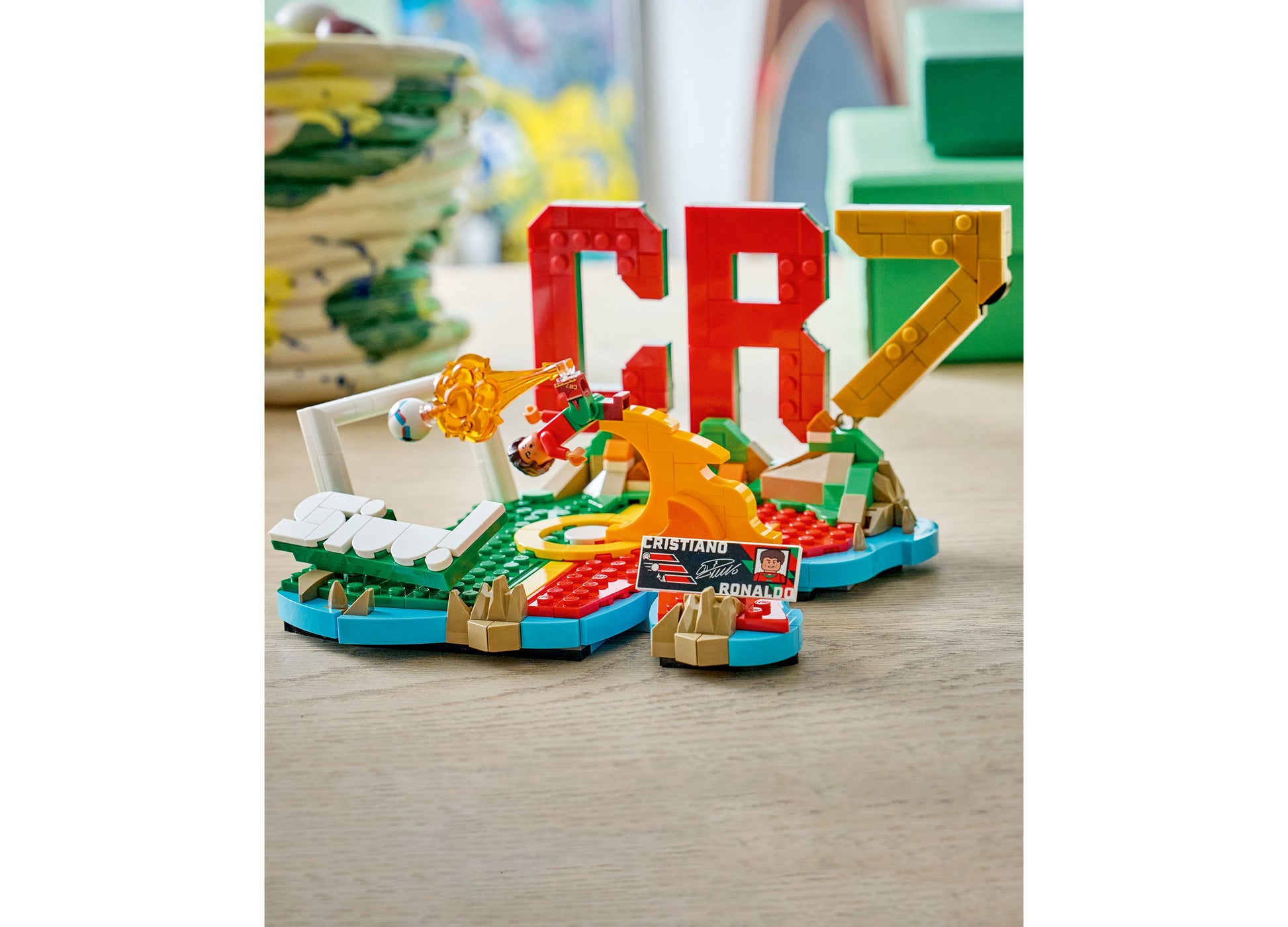 LEGO Cristiano Ronaldo Soccer Highlights set with red number 7, blue base, and minifigure