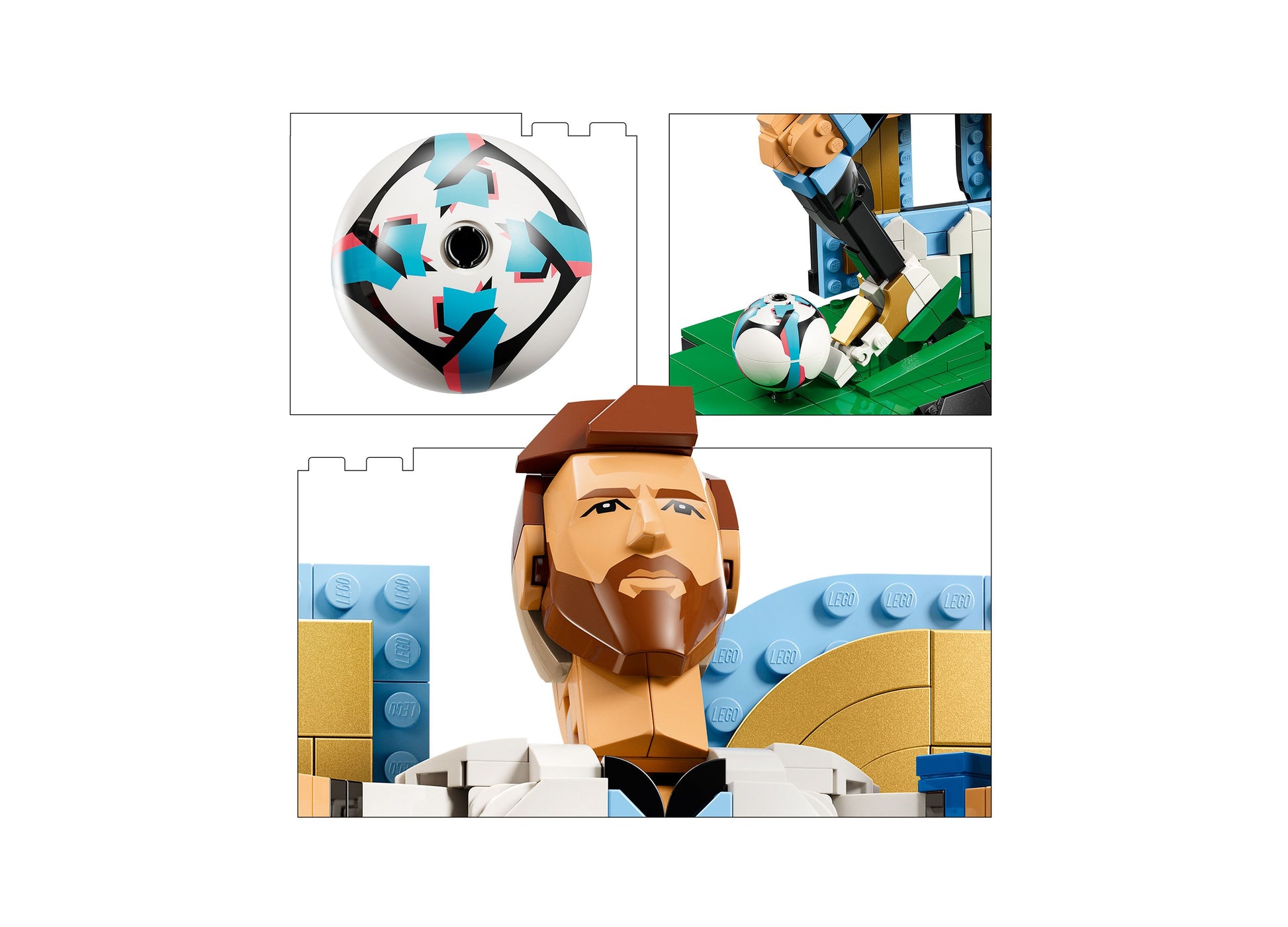 LEGO Lionel Messi Soccer Legend 43015 minifigure with soccer ball and stadium pieces