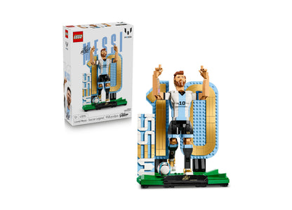 LEGO Lionel Messi Soccer Legend 43015 set with 958 pieces featuring blue and white soccer uniform