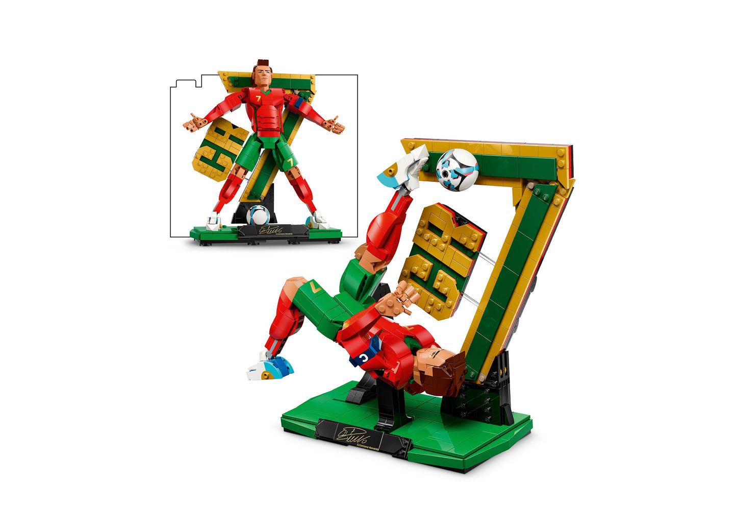 LEGO Cristiano Ronaldo Soccer Legend 43016 figure in red and green with buildable soccer goal display