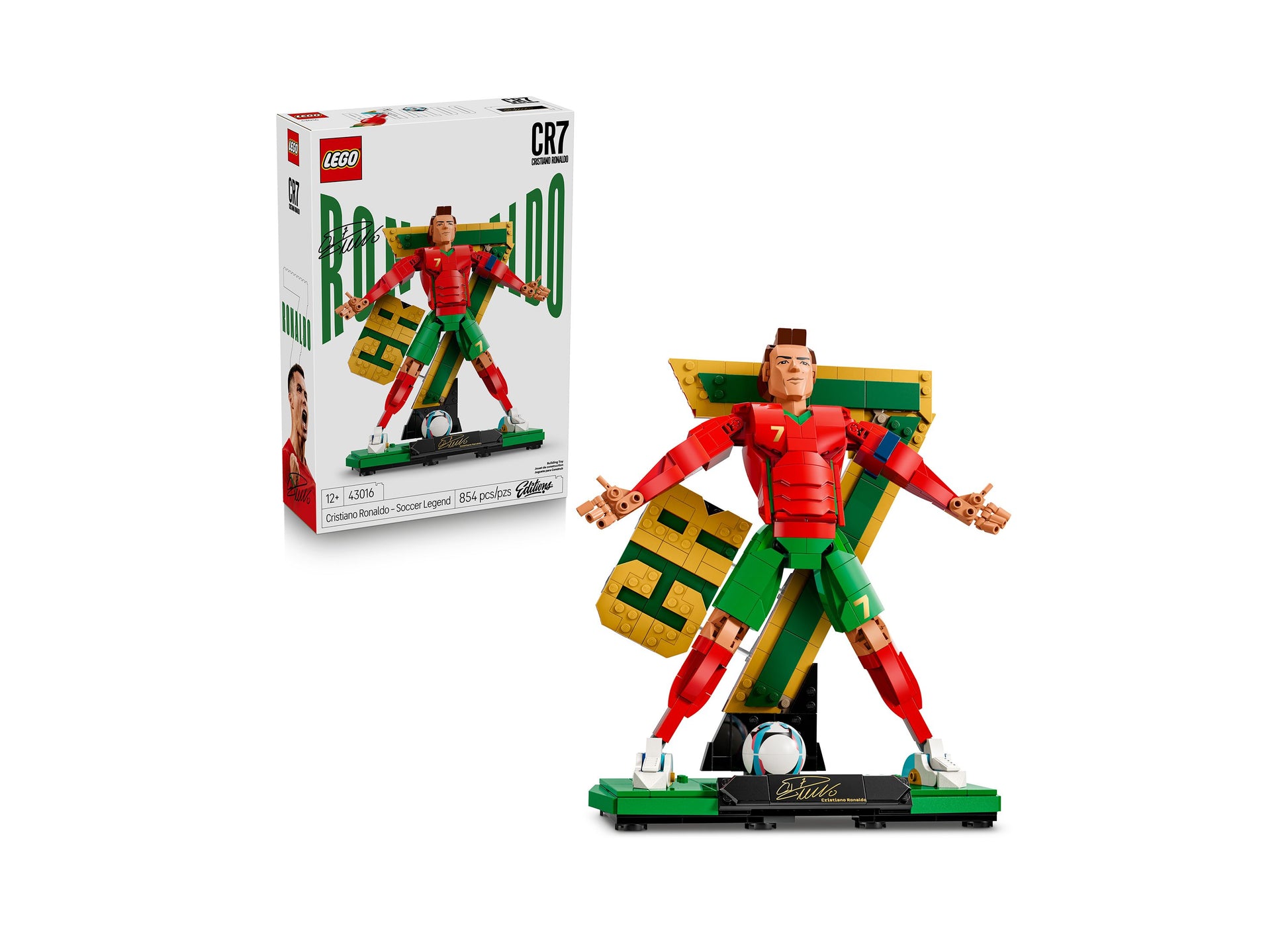LEGO Cristiano Ronaldo Soccer Legend 43016 buildable figure in red, green and gold with soccer ball base