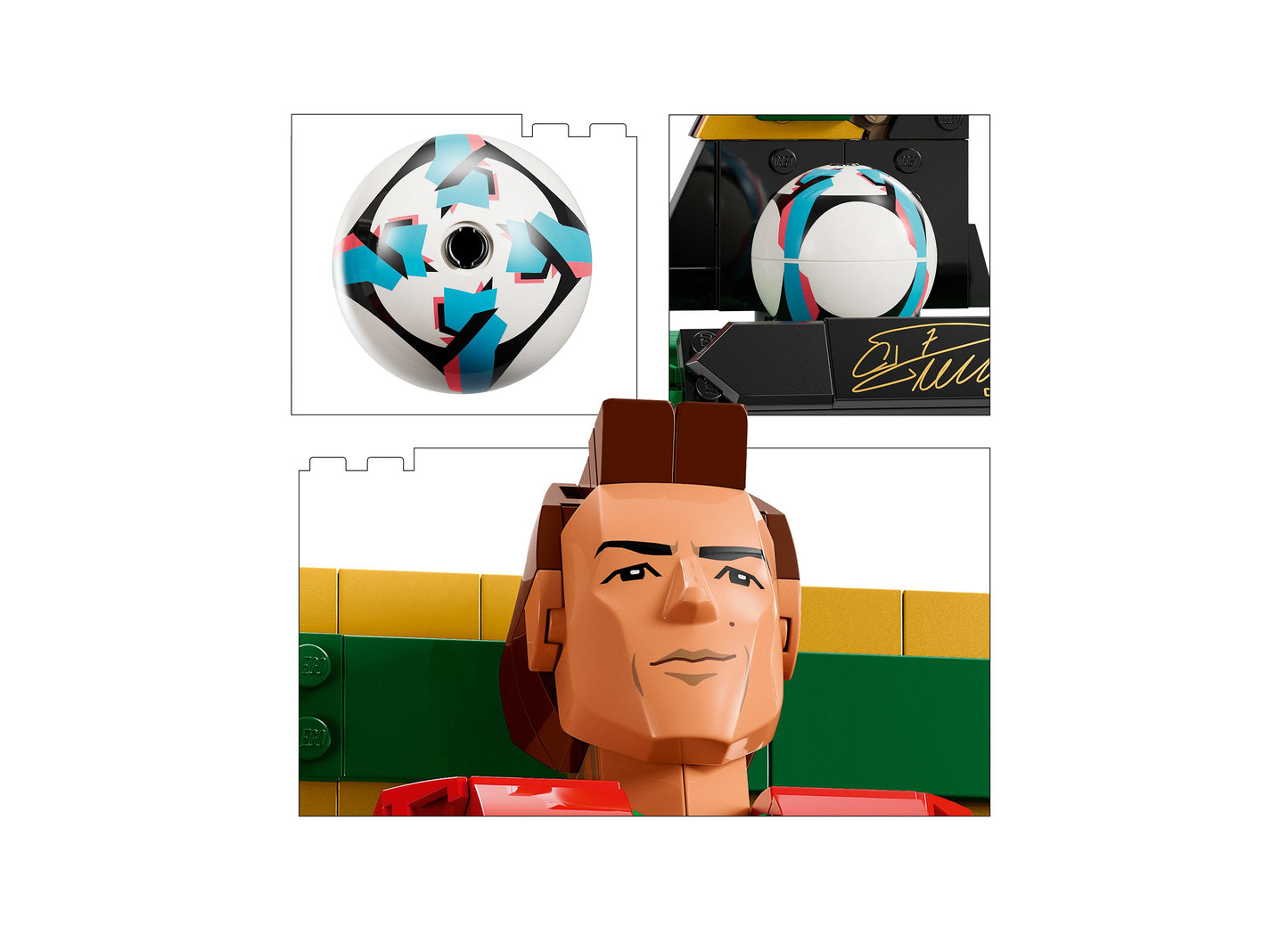 LEGO Cristiano Ronaldo Soccer Legend 43016 with soccer ball and colorful brick base