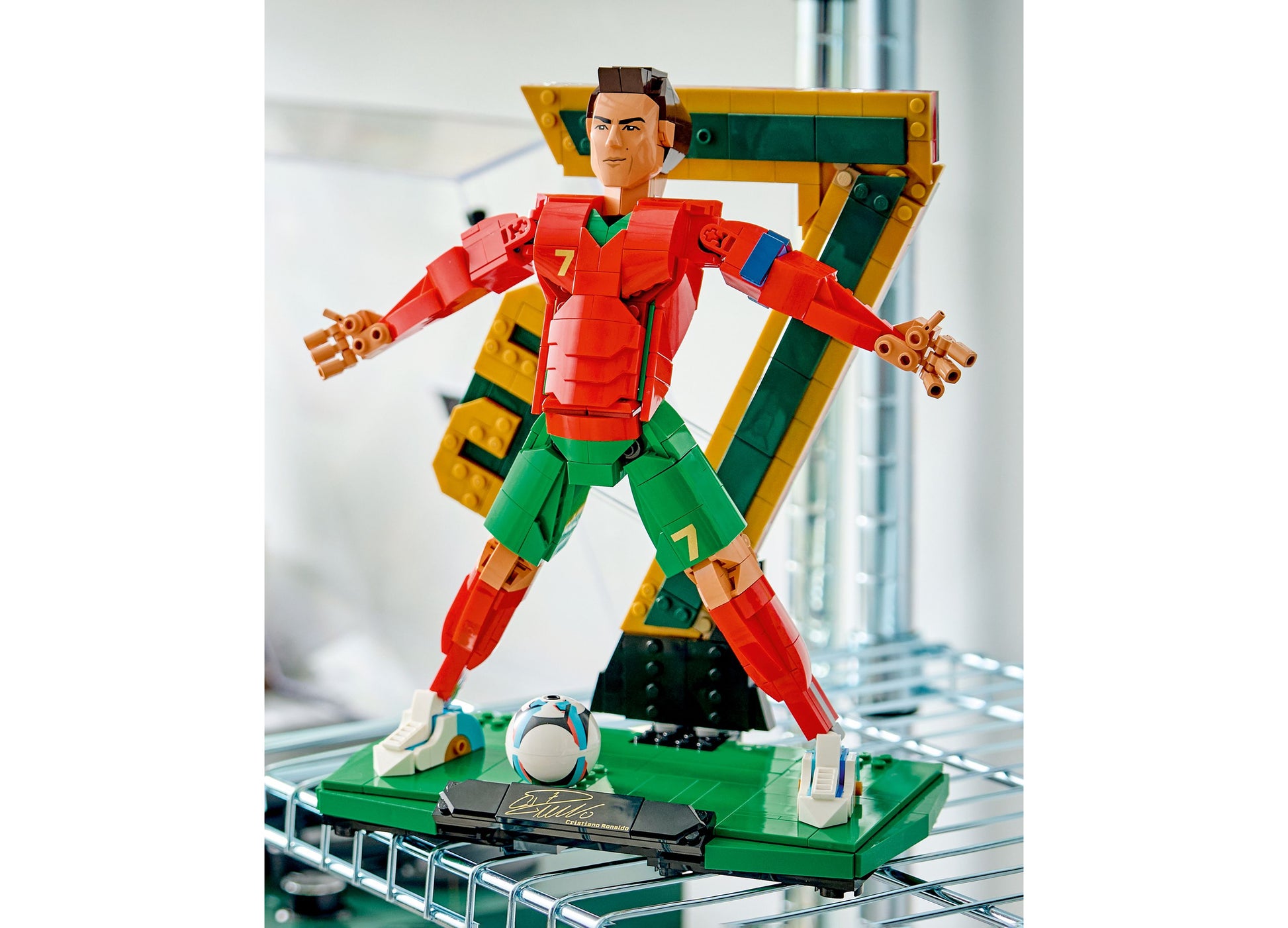 LEGO Cristiano Ronaldo Soccer Legend 43016 buildable figure in red and green with soccer ball and display base