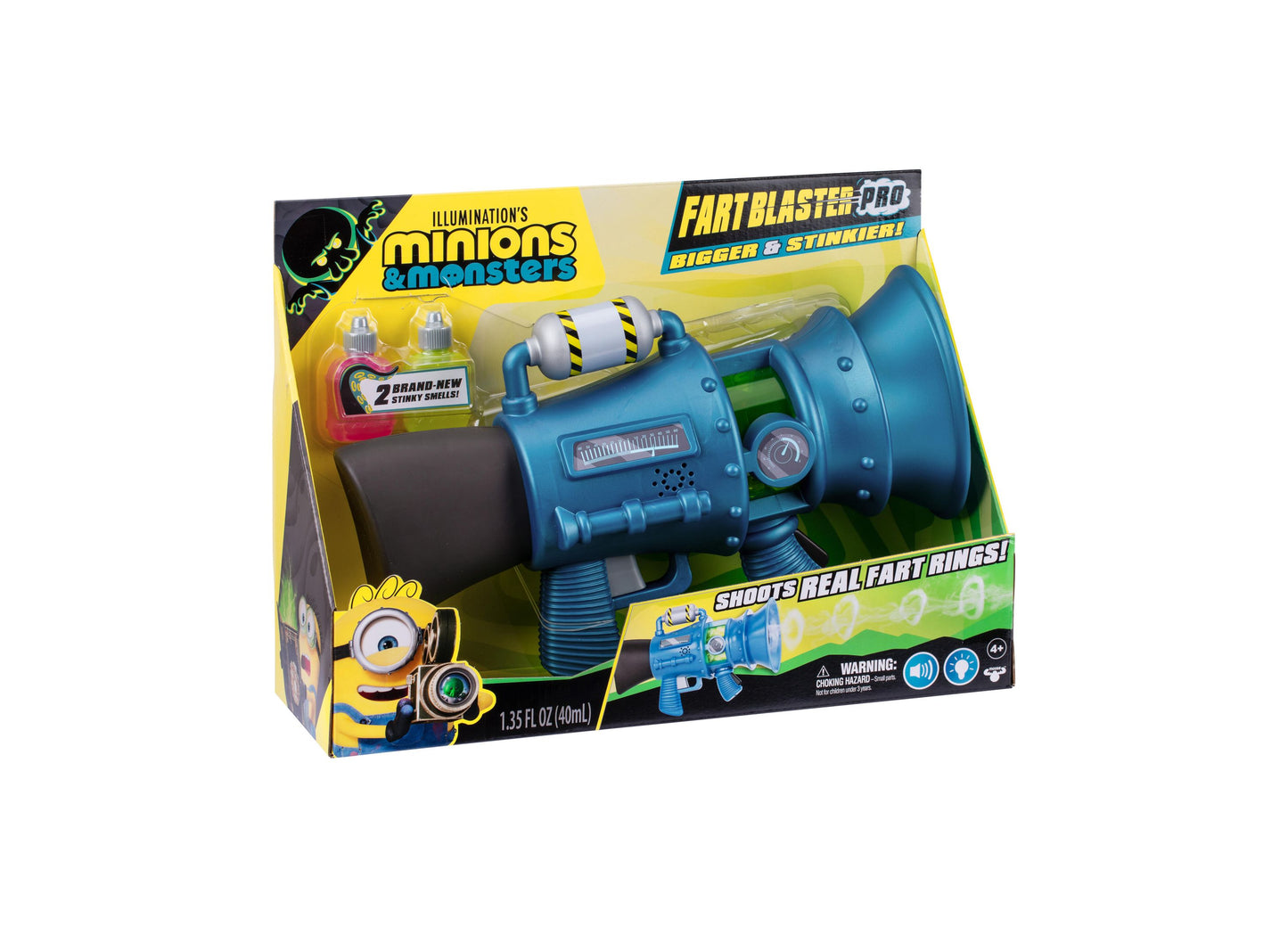 Despicable Me Minions Fart Blaster Pro blue toy gun with sound effects and stinky smell cartridges