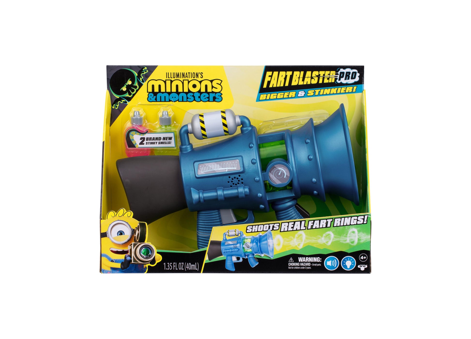 Minions Fart Blaster Pro blue toy gun with sound effects and real fart ring ammunition