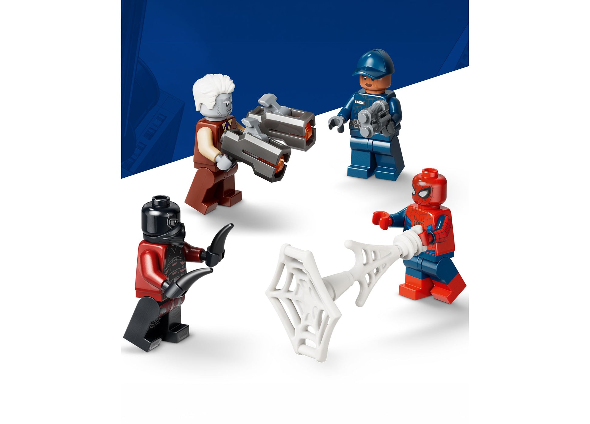 LEGO Marvel Spider-Man Prison Transport Chase 76349 set with minifigures and white web accessory