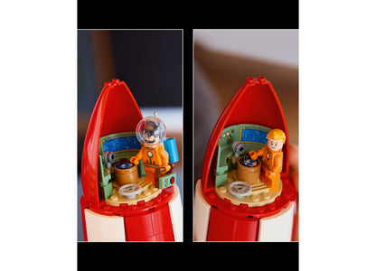 LEGO Ideas Tintin Moon Rocket 21367 red and white rocket toy with minifigure astronaut