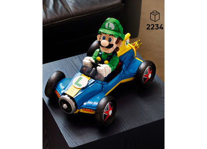 LEGO Mario Kart Luigi Mach 8 Building Set with green-hatted Luigi figure in blue race car