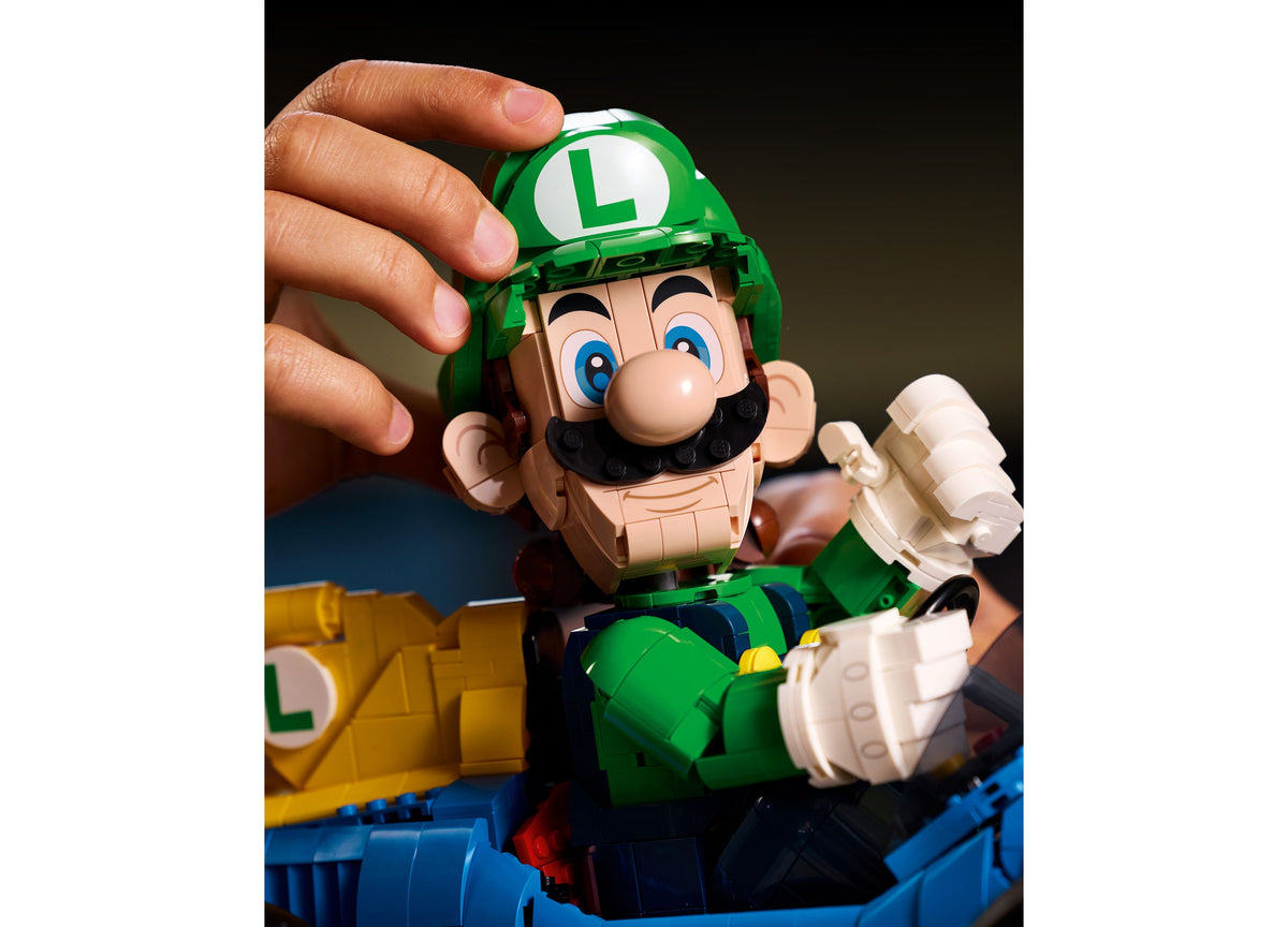 LEGO Mario Kart Luigi Mach 8 Building Set with green and blue race kart
